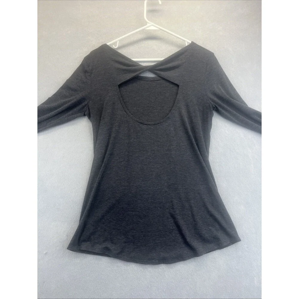 Athleta Top Open Back Heathered Black Draped Long Sleeve Small - Picture 2 of 10